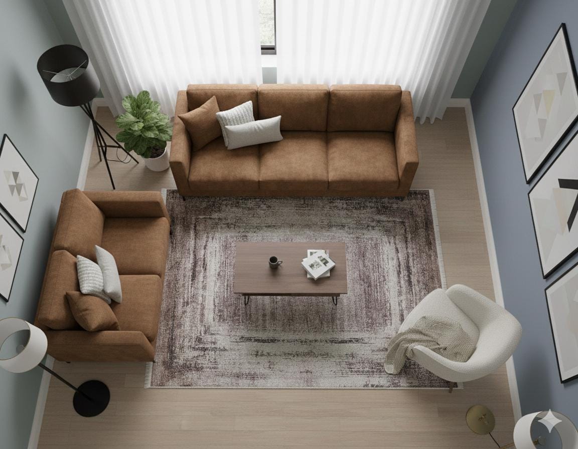 Washable Distressed Vintage Area Rug, Beige Brown Frame, Modern Farmhouse Living Room