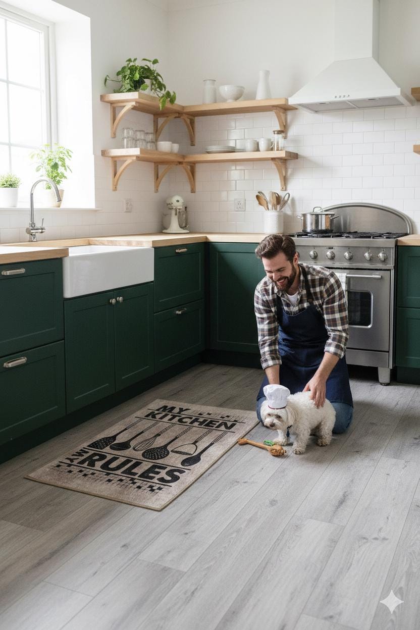 My Kitchen My Rules Farmhouse Rug, Non-Slip Runner, Rustic Cooking Decor