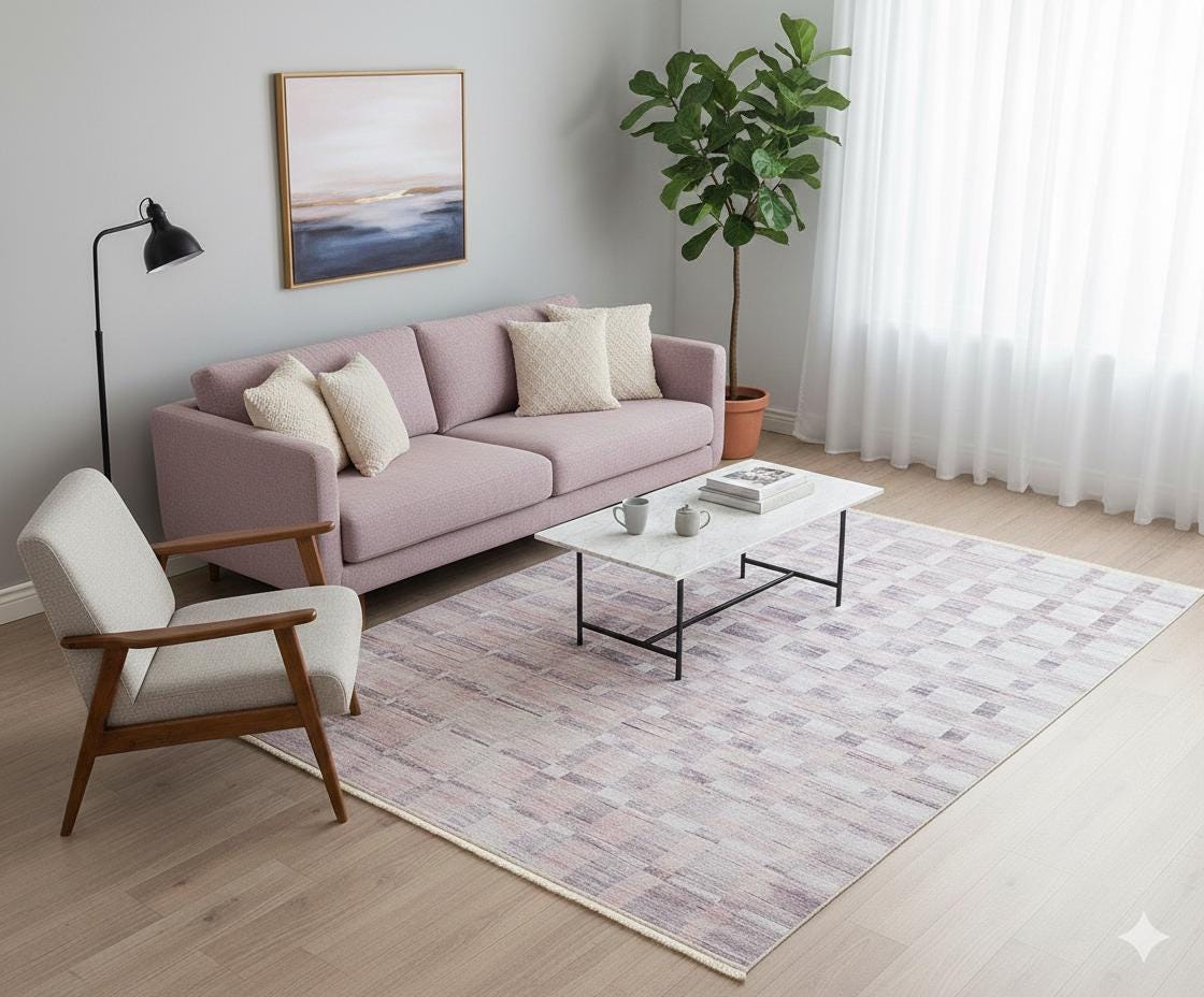 Geometric Beige Rug: Modern Turkish Style, Washable Carpet