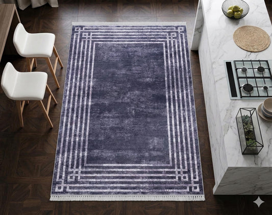 Modern Gray Geometric Area Rug, Washable Scandinavian Style Carpet