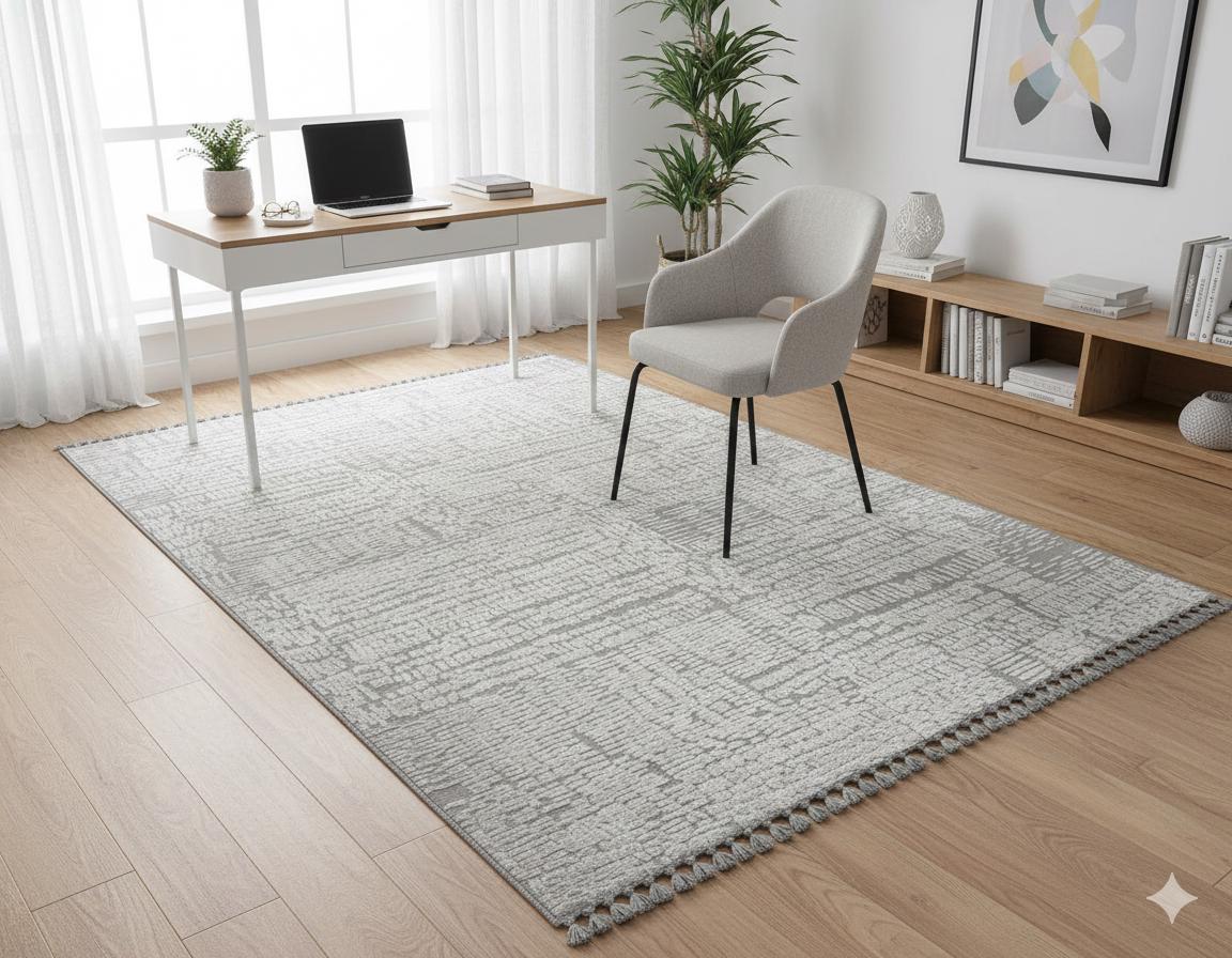 Modern Geometric High-Low Pile Viscose Carpet – Beige & White Tribal Design Area Rug