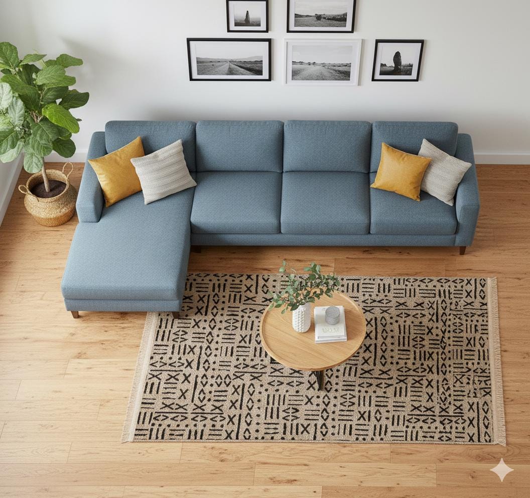 Modern Geometric Cotton Area Rug | Cream Charcoal Tribal Boho Carpet (Washable)