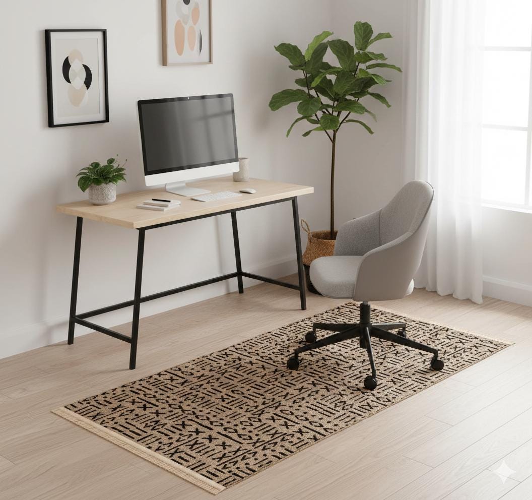 Modern Geometric Cotton Area Rug | Cream Charcoal Tribal Boho Carpet (Washable)