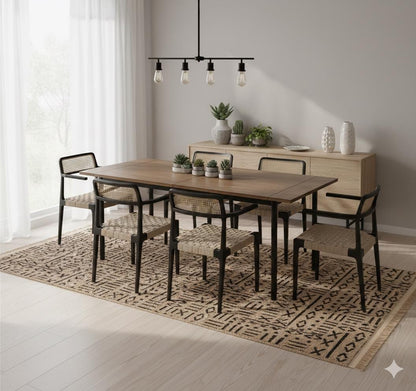 Modern Geometric Cotton Area Rug | Cream Charcoal Tribal Boho Carpet (Washable)
