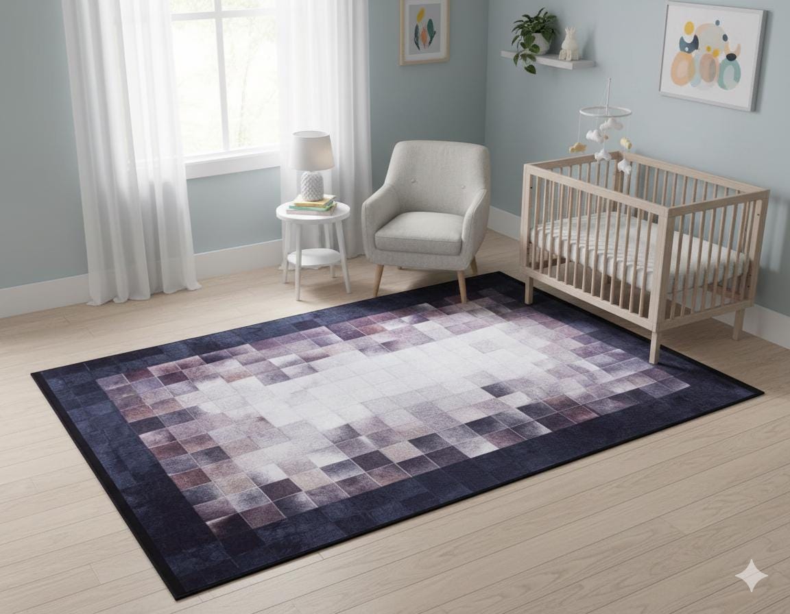 Modern Patchwork Area Rug – Geometric Mosaic Living Room Carpet, Neutral Mauve Beige Floor Rug