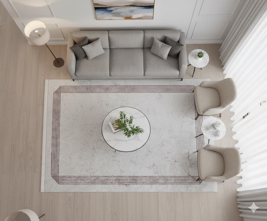 Cream Marble Texture Area Rug, Modern Minimalist Border Carpet, Machine Washable Home Decor