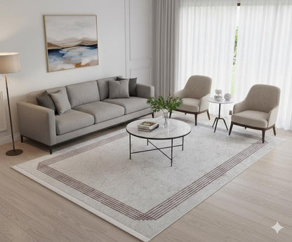 Cream Marble Texture Area Rug, Modern Minimalist Border Carpet, Machine Washable Home Decor