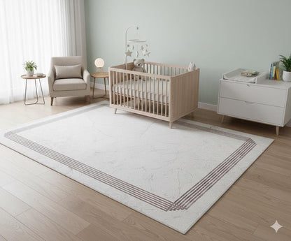 Cream Marble Texture Area Rug, Modern Minimalist Border Carpet, Machine Washable Home Decor
