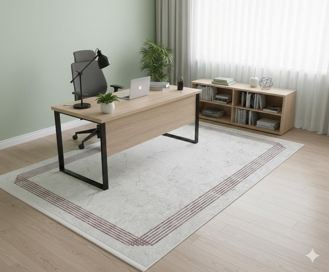 Cream Marble Texture Area Rug, Modern Minimalist Border Carpet, Machine Washable Home Decor