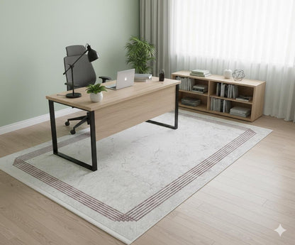 Cream Marble Texture Area Rug, Modern Minimalist Border Carpet, Machine Washable Home Decor