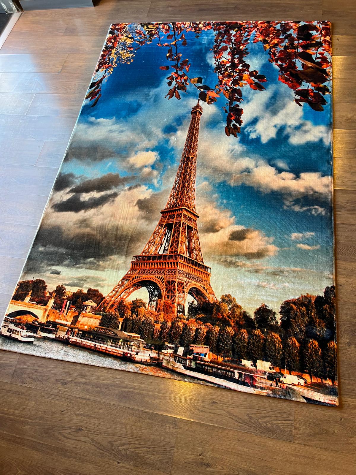 Eiffel Tower Area Rug – Autumn Paris Cityscape, Hypoallergenic 5x8ft