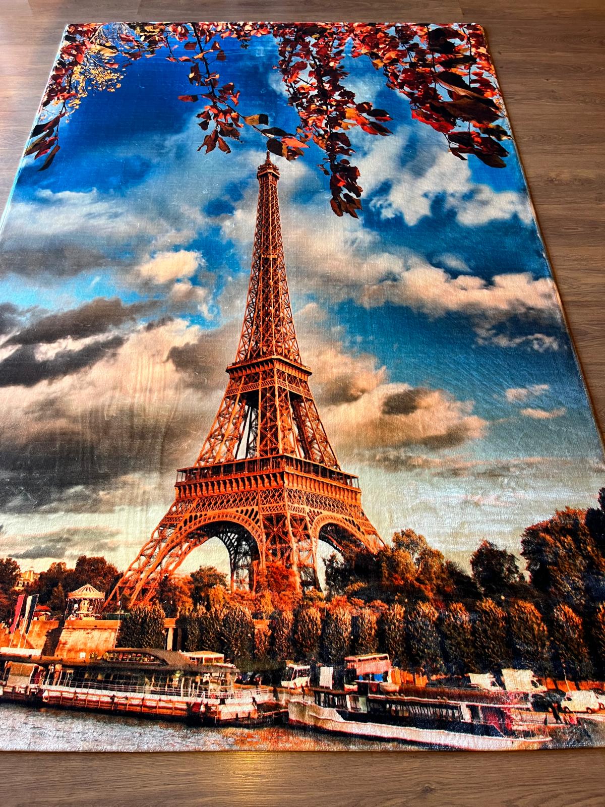 Eiffel Tower Area Rug – Autumn Paris Cityscape, Hypoallergenic 5x8ft