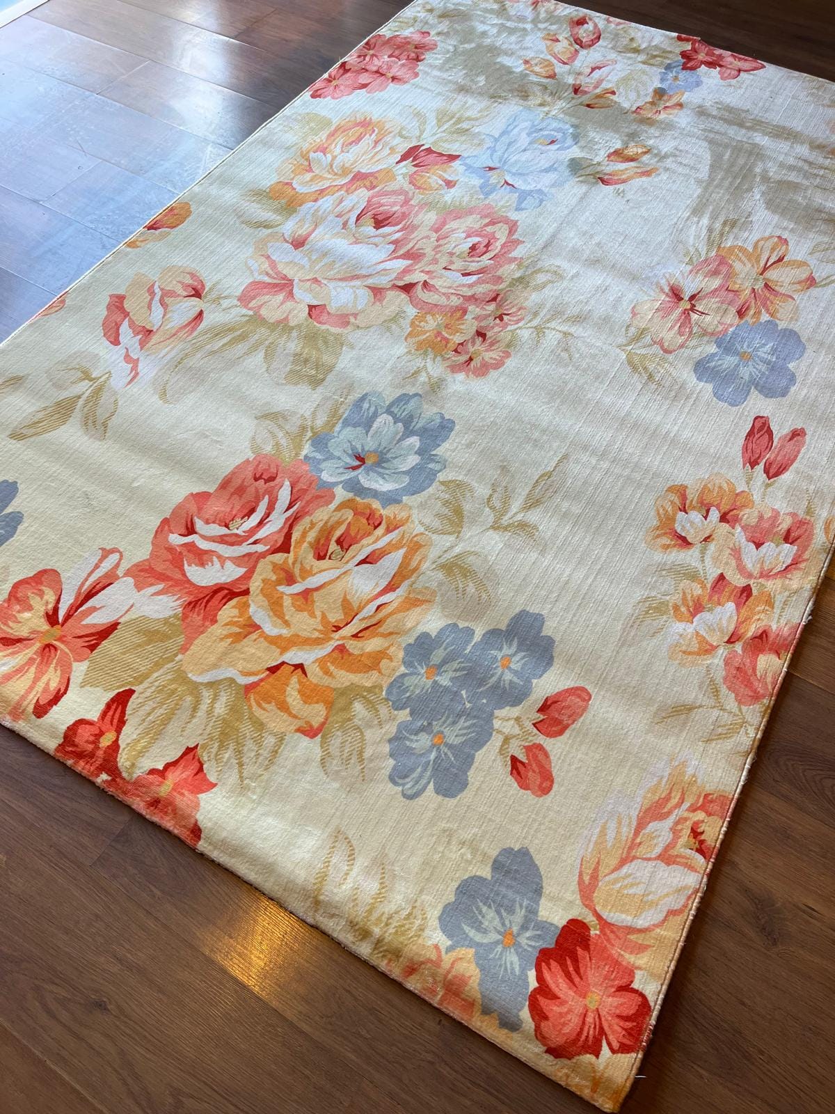 Large Floral 5x8 Rug, Orange and Blue Rose Area Rug for Living Room, Non-Shedding