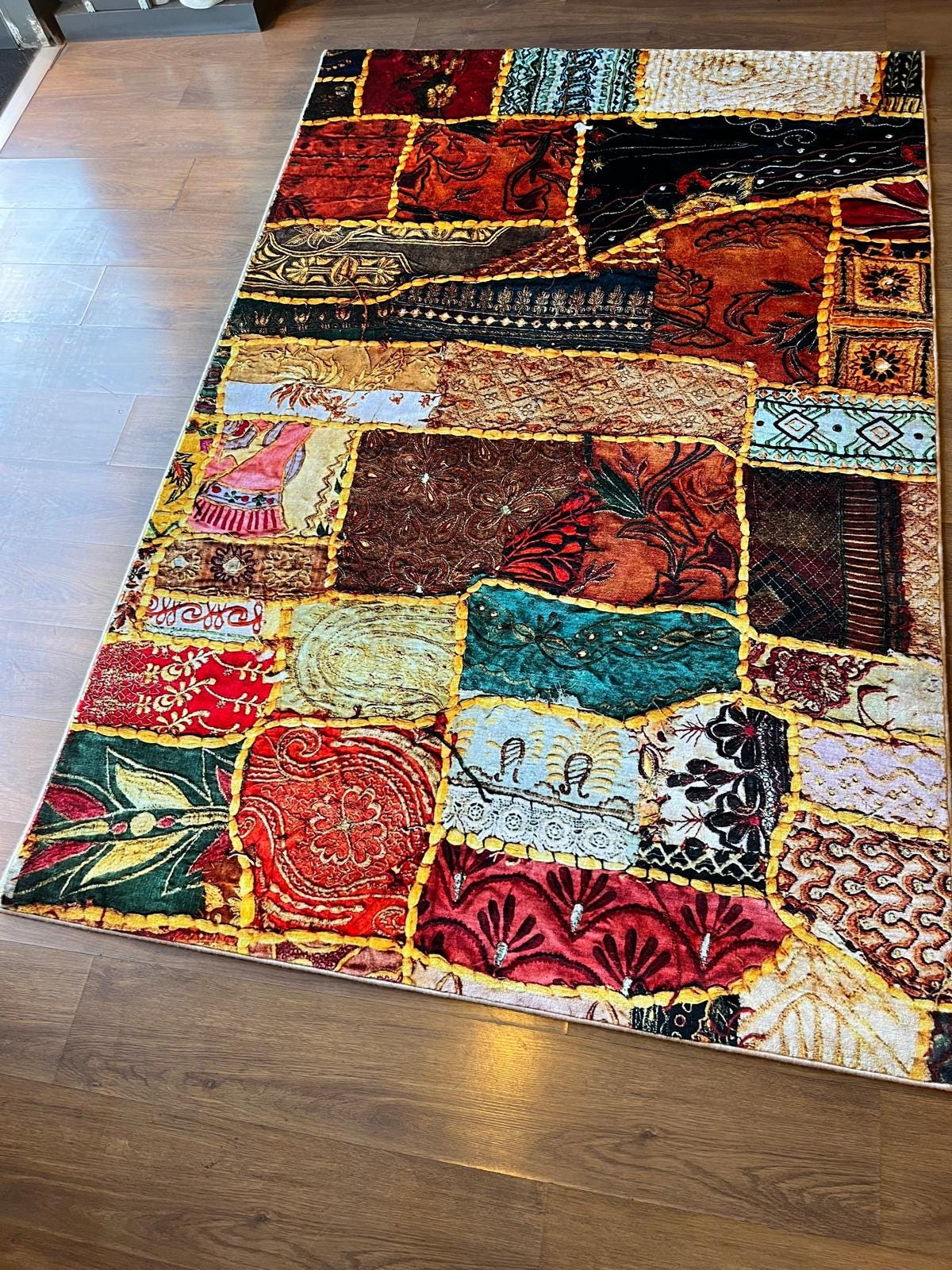 Boho Patchwork Area Rug – 5x8 ft, Colorful Eclectic Polyester Rug