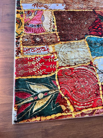 Boho Patchwork Area Rug – 5x8 ft, Colorful Eclectic Polyester Rug