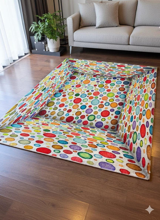 3D Optical Illusion Area Rug, Colorful Polka Dot Surrealist Floor Decor, 5x8 ft