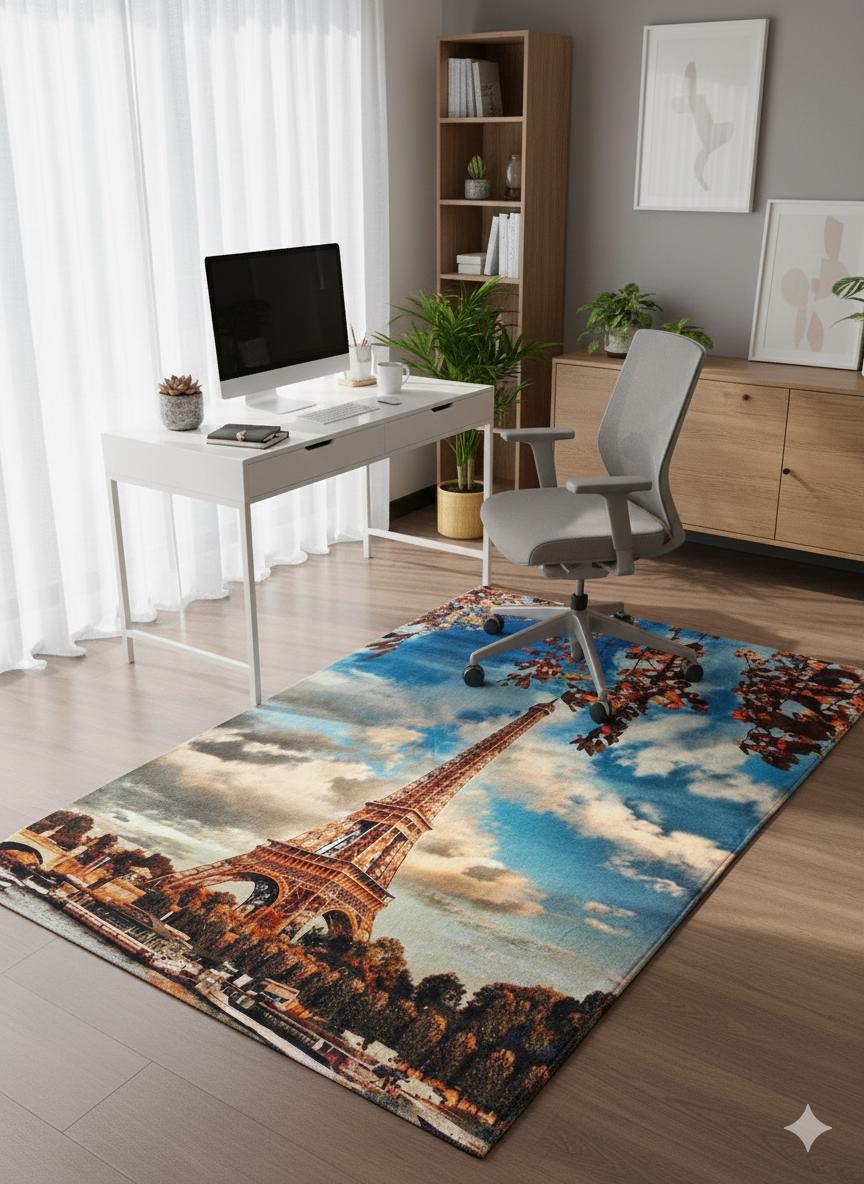 Eiffel Tower Area Rug – Autumn Paris Cityscape, Hypoallergenic 5x8ft