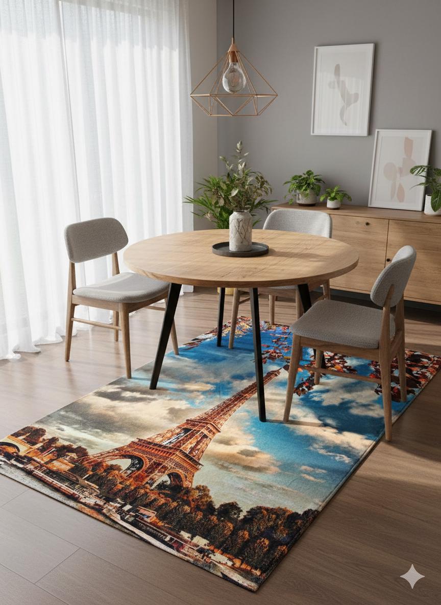 Eiffel Tower Area Rug – Autumn Paris Cityscape, Hypoallergenic 5x8ft