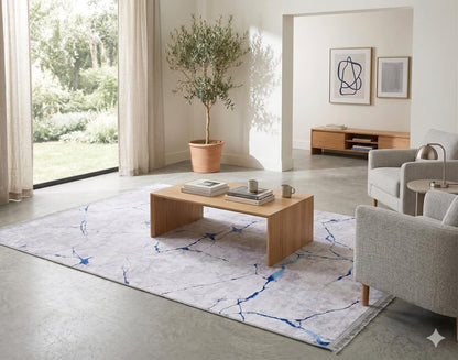 Modern Marble Area Rug – Blue Vein Abstract Carpet, Contemporary Living Room Floor Rug