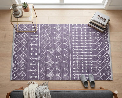 Purple Geometric Tribal Moroccan Style Rug, Scandinavian Living Room Carpet