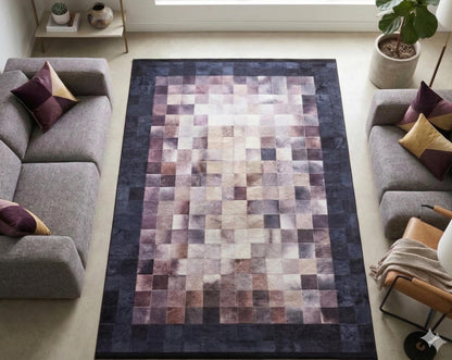 Modern Patchwork Area Rug – Geometric Mosaic Living Room Carpet, Neutral Mauve Beige Floor Rug
