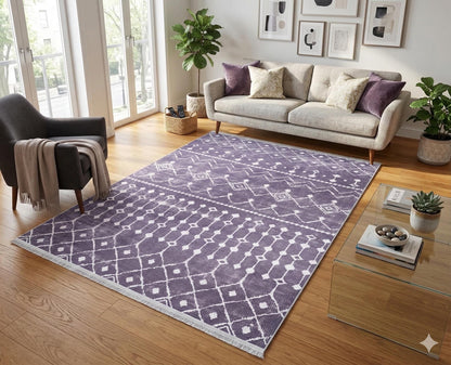 Purple Geometric Tribal Moroccan Style Rug, Scandinavian Living Room Carpet
