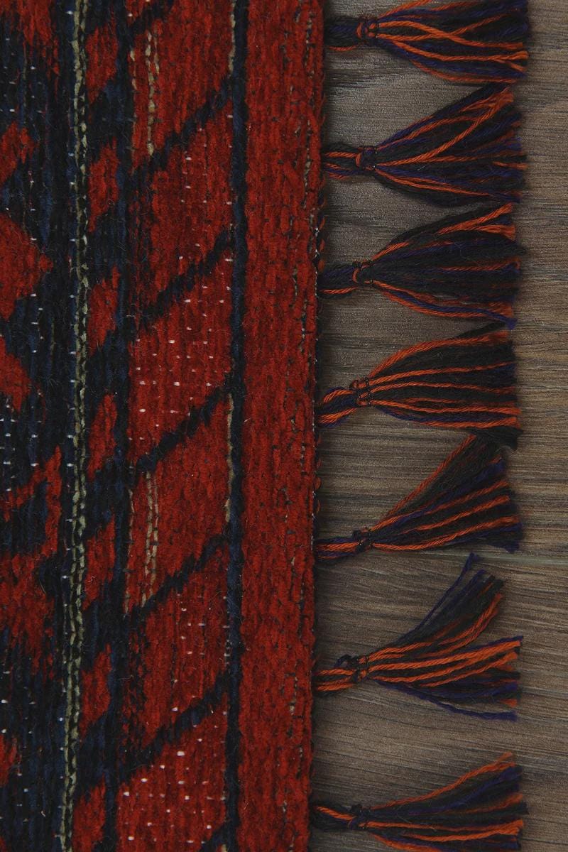Red & Blue Washable oriental Afghan Rug: Vintage Farmhouse Style