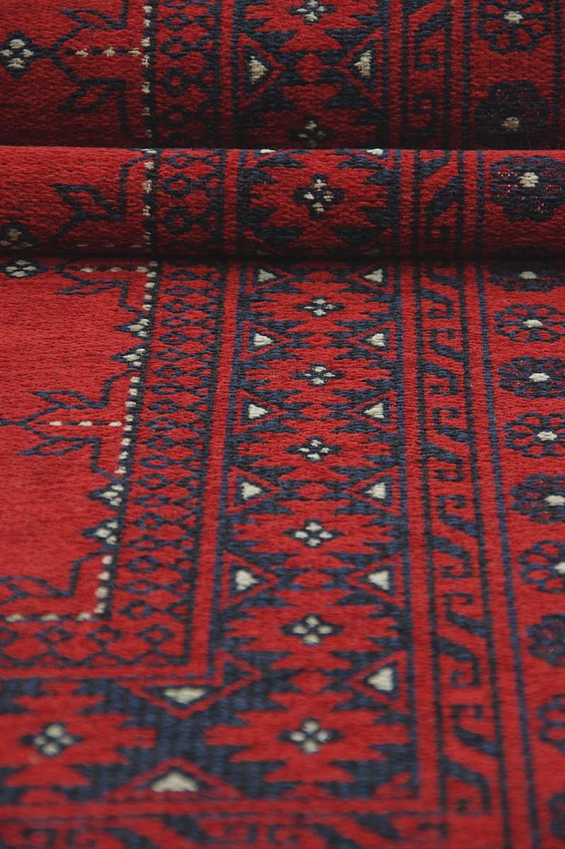 Red & Blue Washable oriental Afghan Rug: Vintage Farmhouse Style