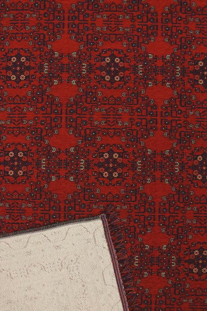 Red & Blue Washable oriental Afghan Rug: Vintage Farmhouse Style