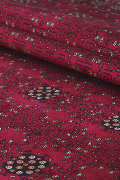 Traditional Red Bokhara Area Rug – Silk-Feel Viscose Oriental Carpet