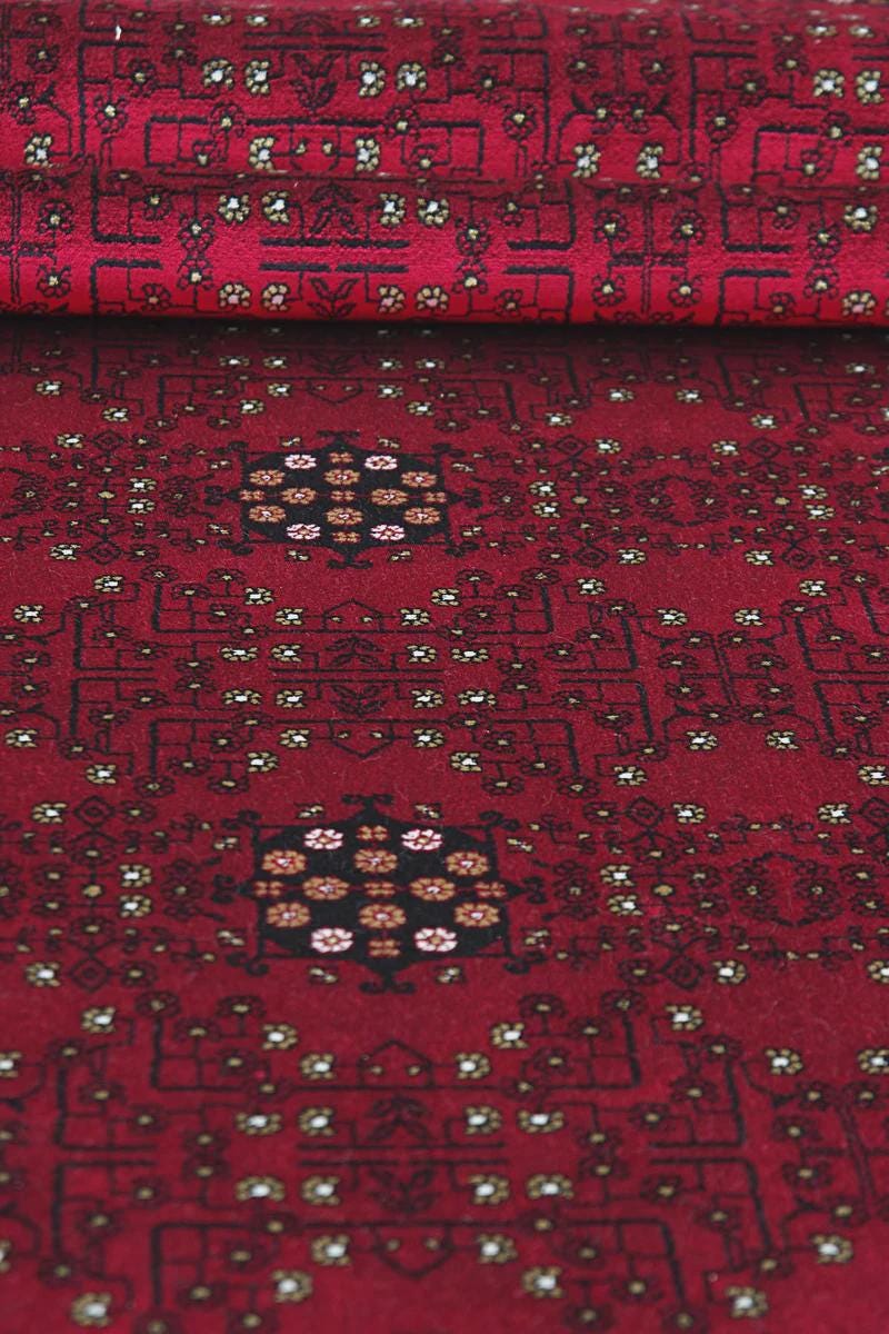 Traditional Red Bokhara Area Rug – Silk-Feel Viscose Oriental Carpet