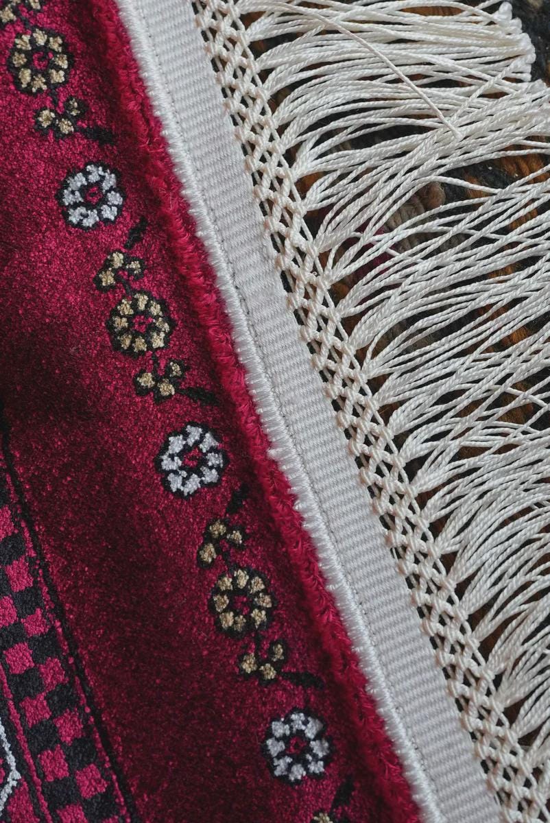 Traditional Red Bokhara Area Rug – Silk-Feel Viscose Oriental Carpet
