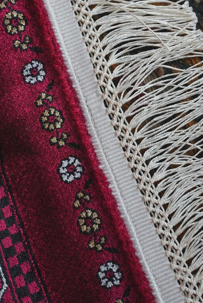 Traditional Red Bokhara Area Rug – Silk-Feel Viscose Oriental Carpet