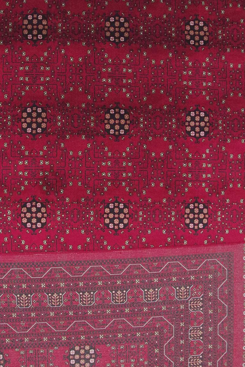 Traditional Red Bokhara Area Rug – Silk-Feel Viscose Oriental Carpet