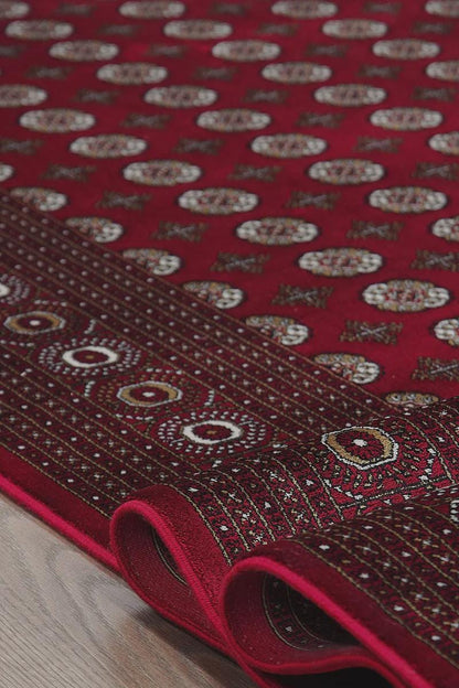 Traditional Red Bokhara Area Rug – Silk-Feel Viscose Carpet, Oriental Medallion Design