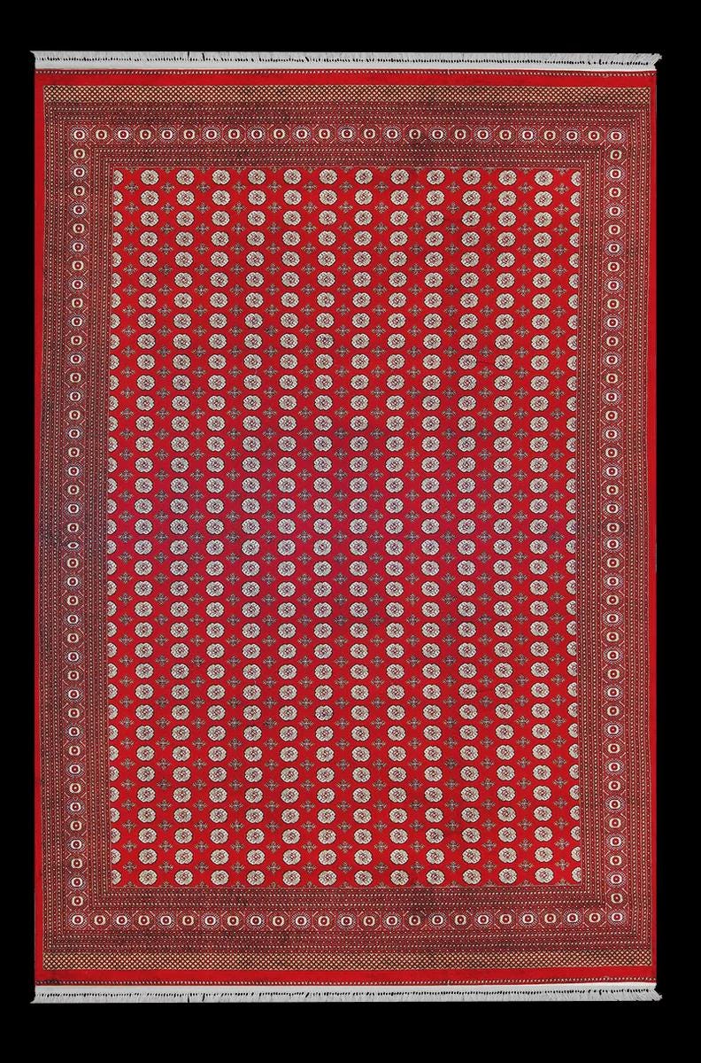 Traditional Red Bokhara Area Rug – Silk-Feel Viscose Carpet, Oriental Medallion Design