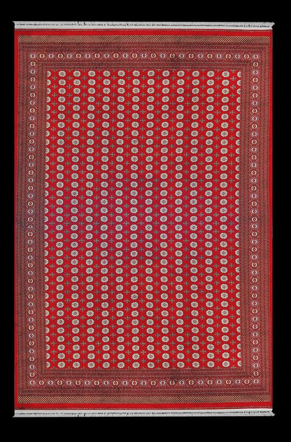 Traditional Red Bokhara Area Rug – Silk-Feel Viscose Carpet, Oriental Medallion Design