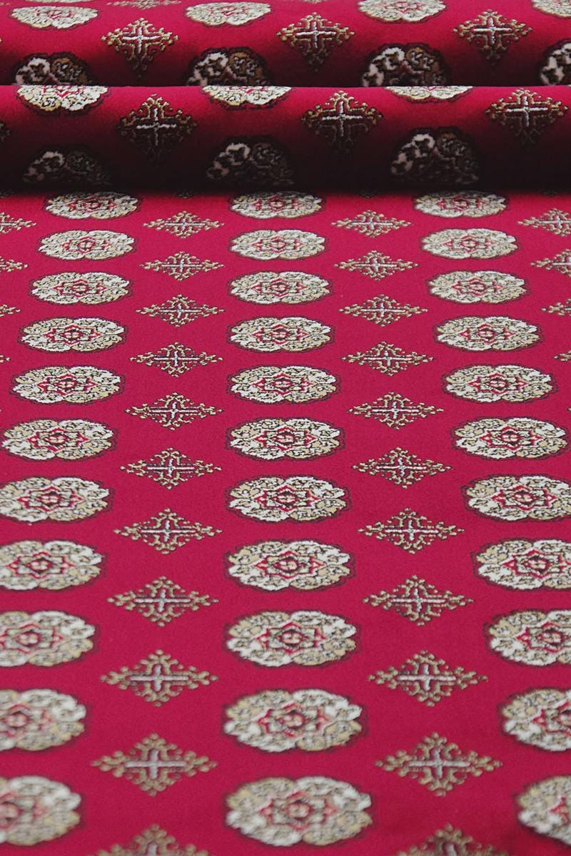 Traditional Red Bokhara Area Rug – Silk-Feel Viscose Carpet, Oriental Medallion Design