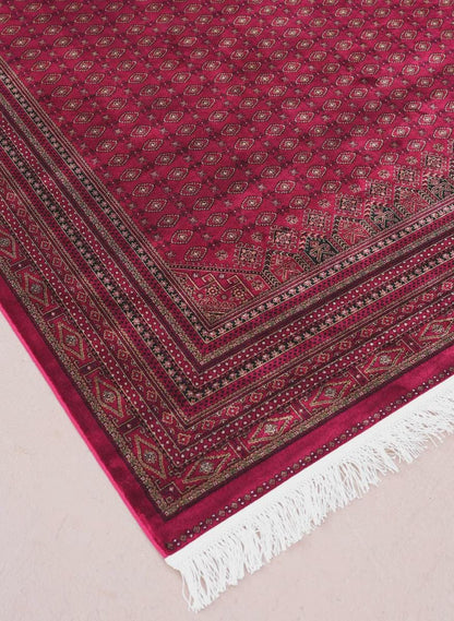 Red Bokhara Area Rug – Silk-Feel Viscose Oriental Carpet