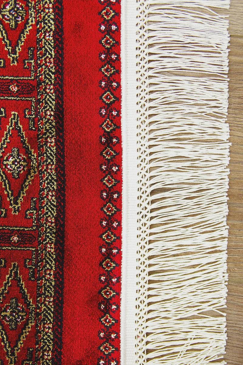 Red Bokhara Area Rug – Silk-Feel Viscose Oriental Carpet