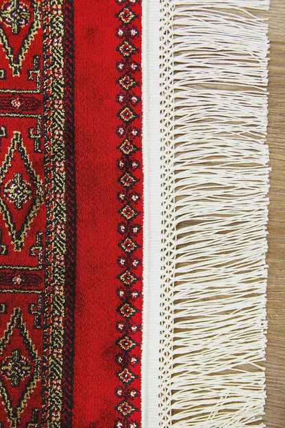 Red Bokhara Area Rug – Silk-Feel Viscose Oriental Carpet