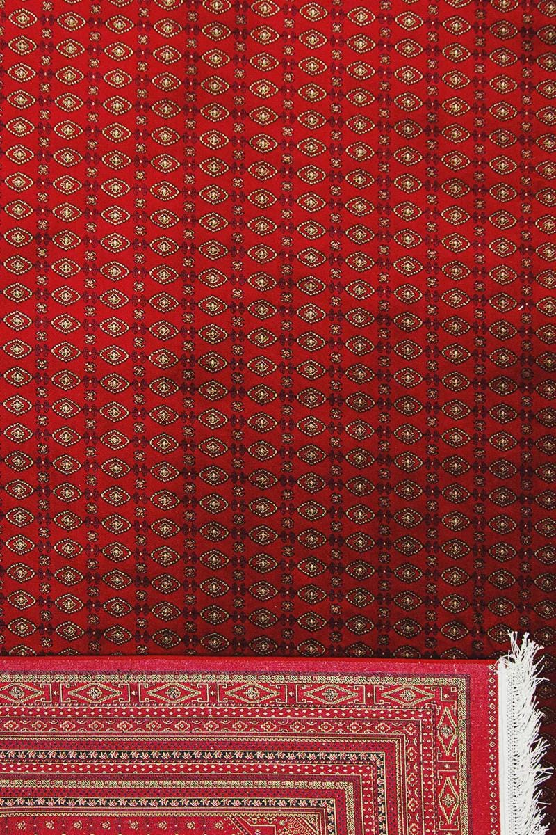 Red Bokhara Area Rug – Silk-Feel Viscose Oriental Carpet