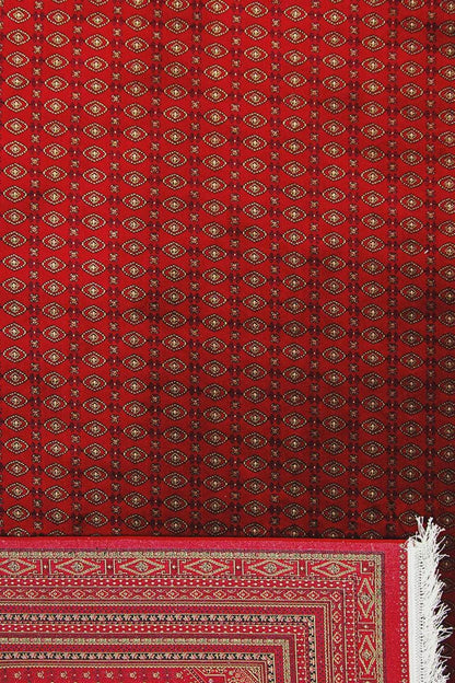 Red Bokhara Area Rug – Silk-Feel Viscose Oriental Carpet