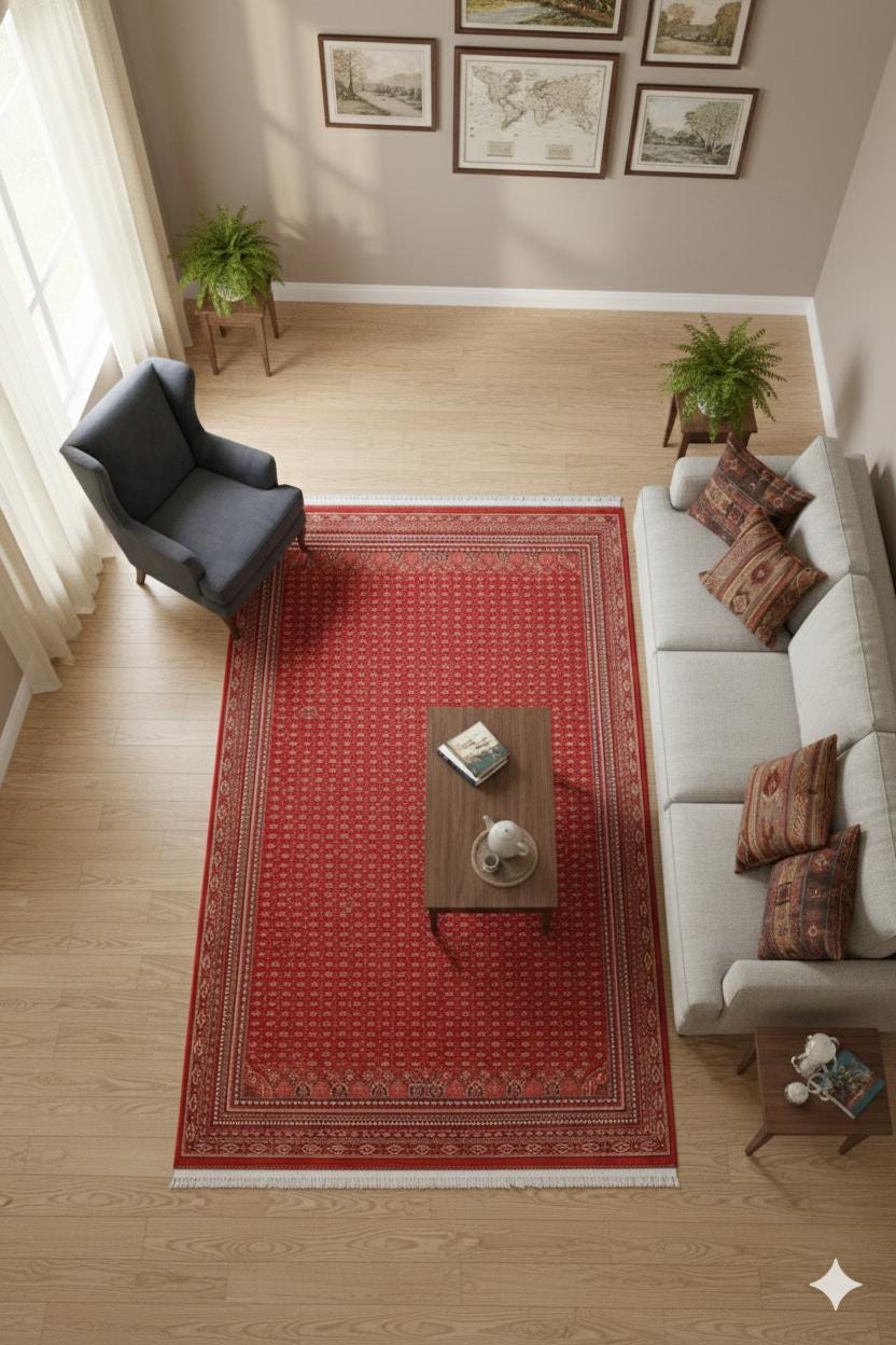Red Bokhara Area Rug – Silk-Feel Viscose Oriental Carpet