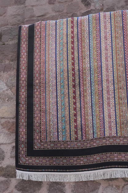 Black striped Area Rug – Silk-Feel Viscose Oriental Carpet