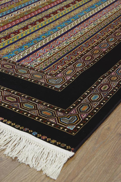 Black striped Area Rug – Silk-Feel Viscose Oriental Carpet