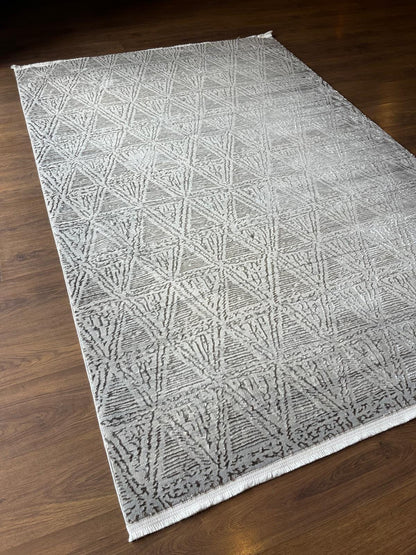 Modern Contemporary Area Rug, Grey Geometric 160x230cm Fine Quality Carpet for Living Room