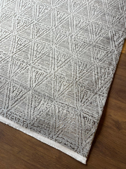 Modern Contemporary Area Rug, Grey Geometric 160x230cm Fine Quality Carpet for Living Room
