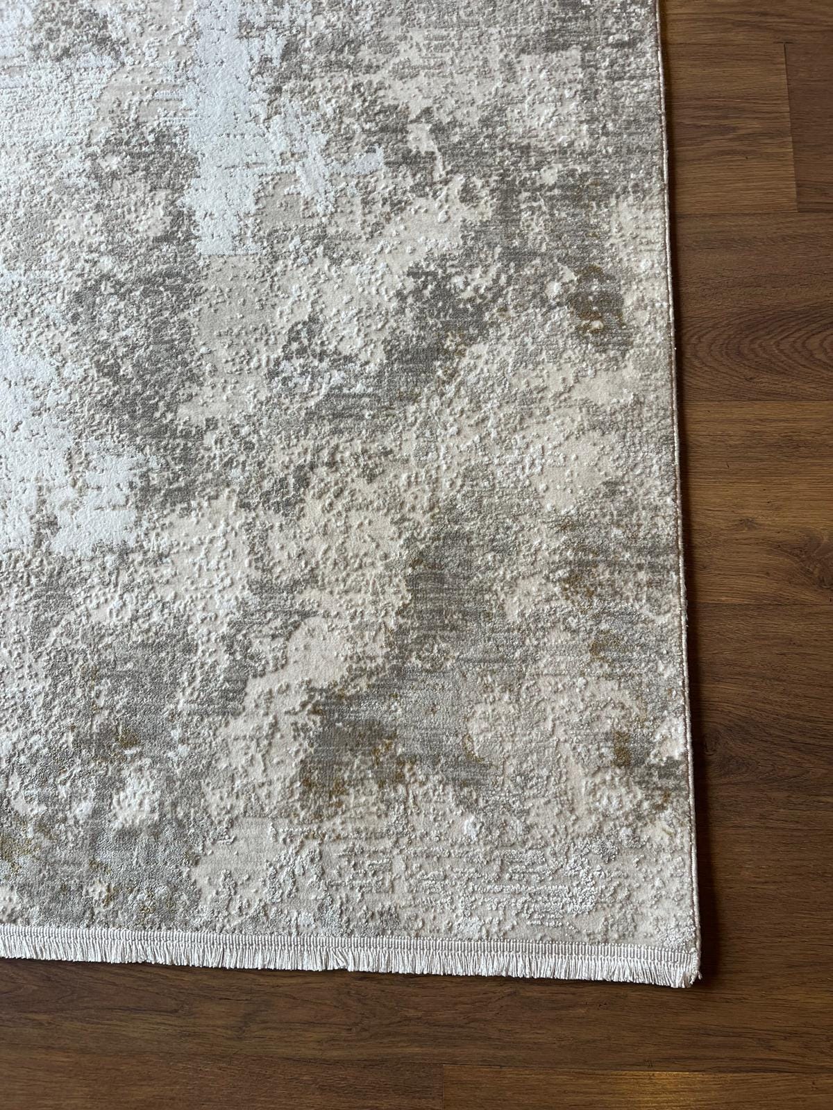 Contemporary Beige Abstract Area Rug: 160x230cm Soft Gray and Beige Fine Quality Carpet