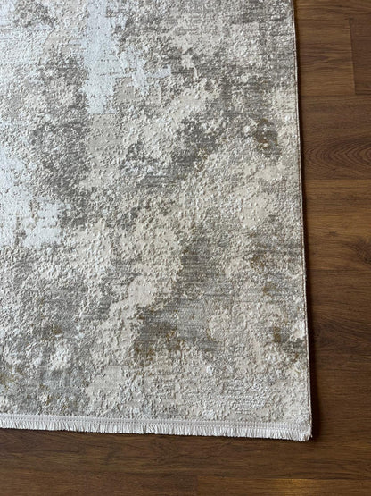 Contemporary Beige Abstract Area Rug: 160x230cm Soft Gray and Beige Fine Quality Carpet